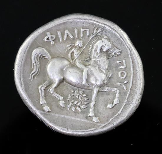 Ancient Coins, Greece Kingdom of Macedon, Philip II, AR Tetradrachm 359-336 BC. ,14.4g, 24mm, EF with attractive toning